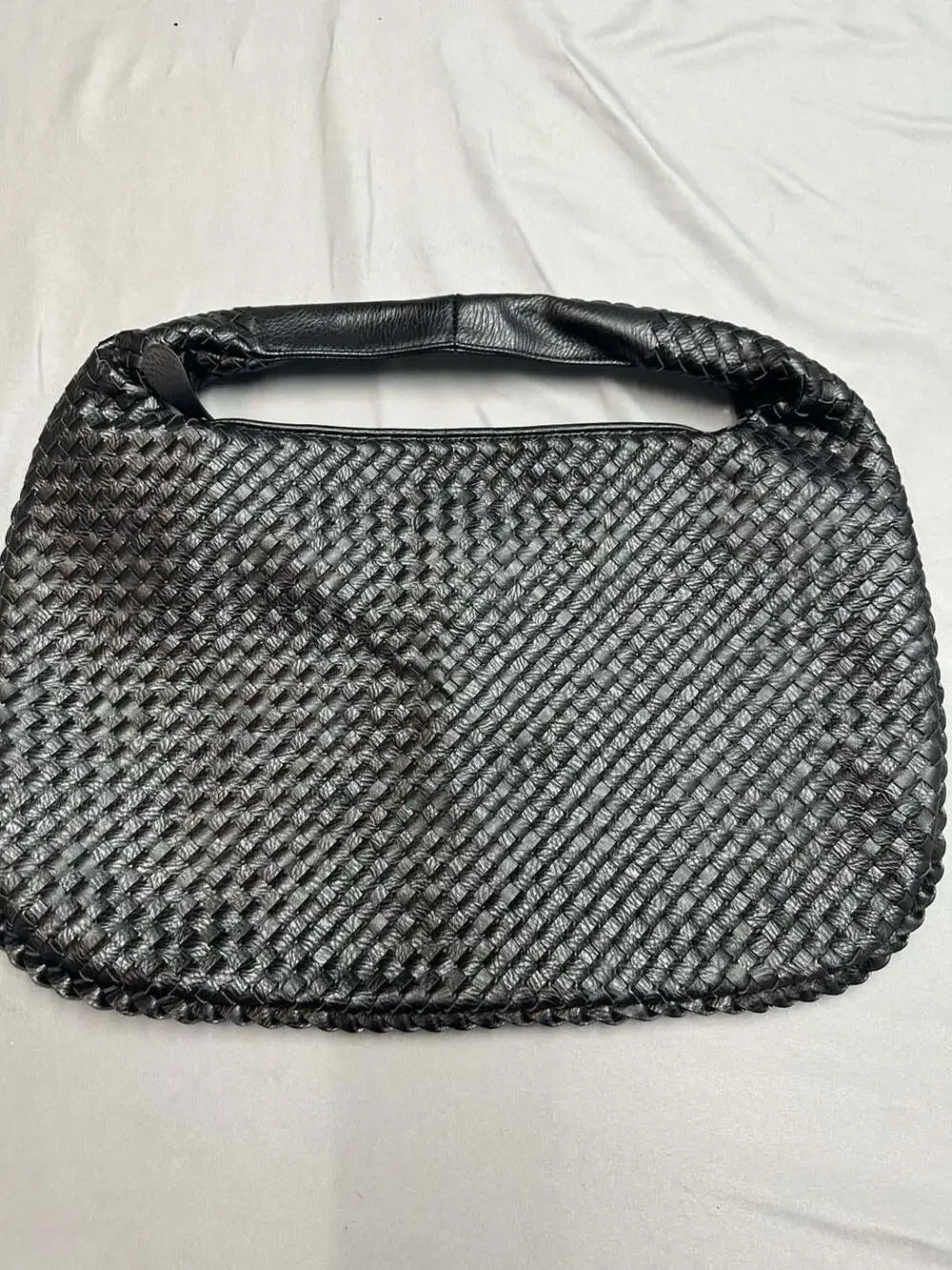Urban Expressions Black Vegan Leather Woven Slouchy Hobo Shoulder Bag